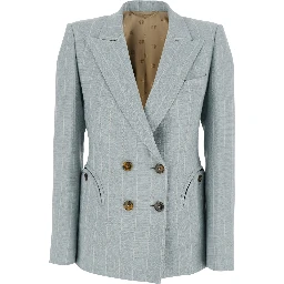 After You Light blue Double-breasted Jacket with Peak revers and Striped  Motif in  viscose blend for women
