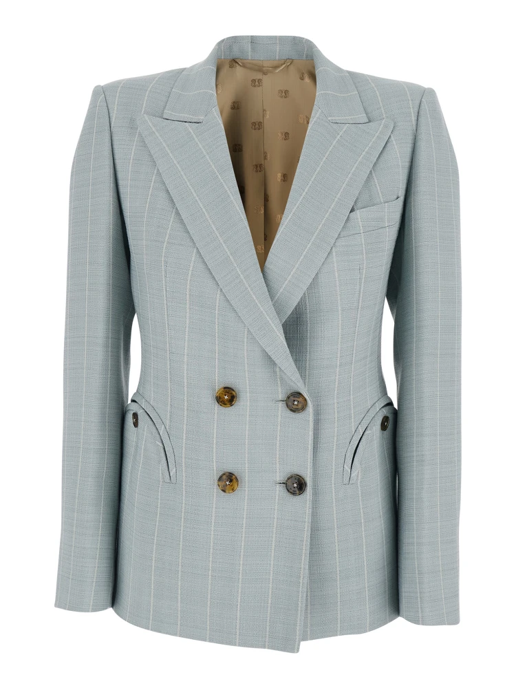 After You Light blue Double-breasted Jacket with Peak revers and Striped Motif in viscose blend for women