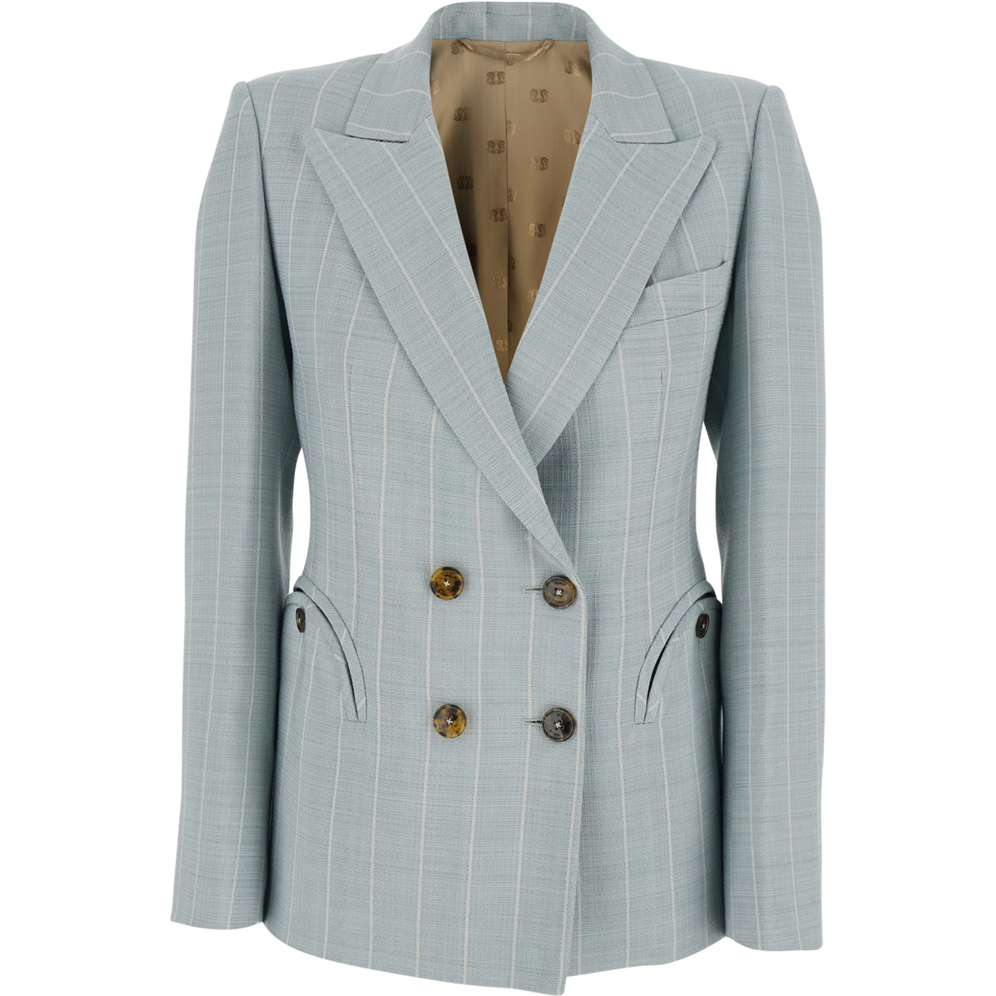 After You Light blue Double-breasted Jacket with Peak revers and Striped  Motif in  viscose blend for women