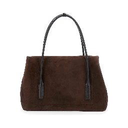 Brown Large Shoulder Bag with Padlock Details on the Front in Suede Woman