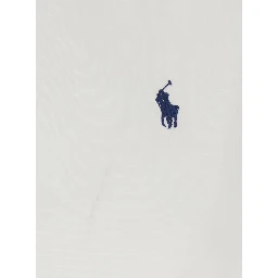 White Dress with Classic Collar and Pony Embroidery on Front in Cotton for Women