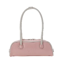 Soft Baguette Pink Mini Shoulder Bag with Logo Lettering on the Front in Leather for Women