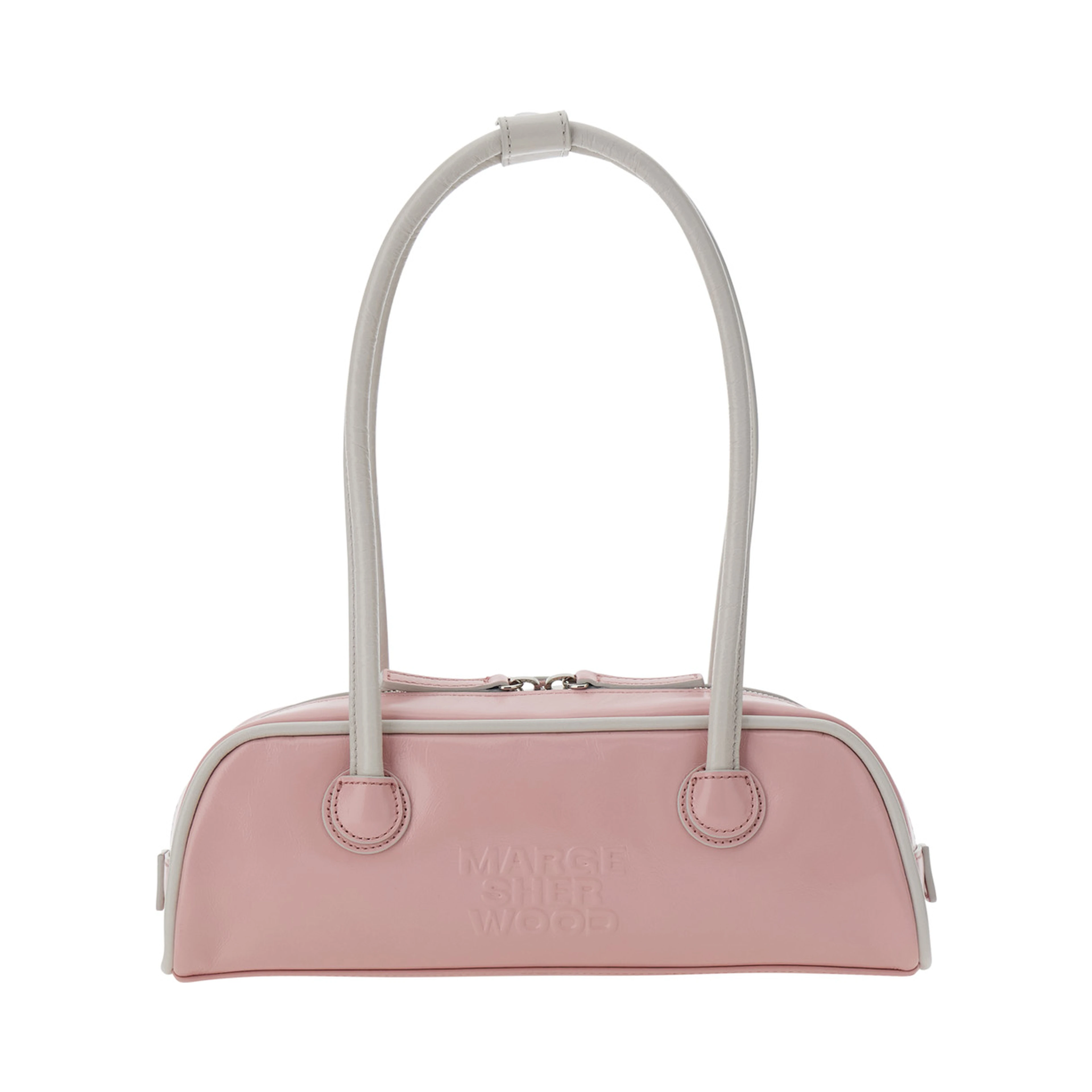 Soft Baguette Pink Mini Shoulder Bag with Logo Lettering on the Front in Leather for Women