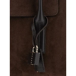 Brown Large Shoulder Bag with Padlock Details on the Front in Suede Woman