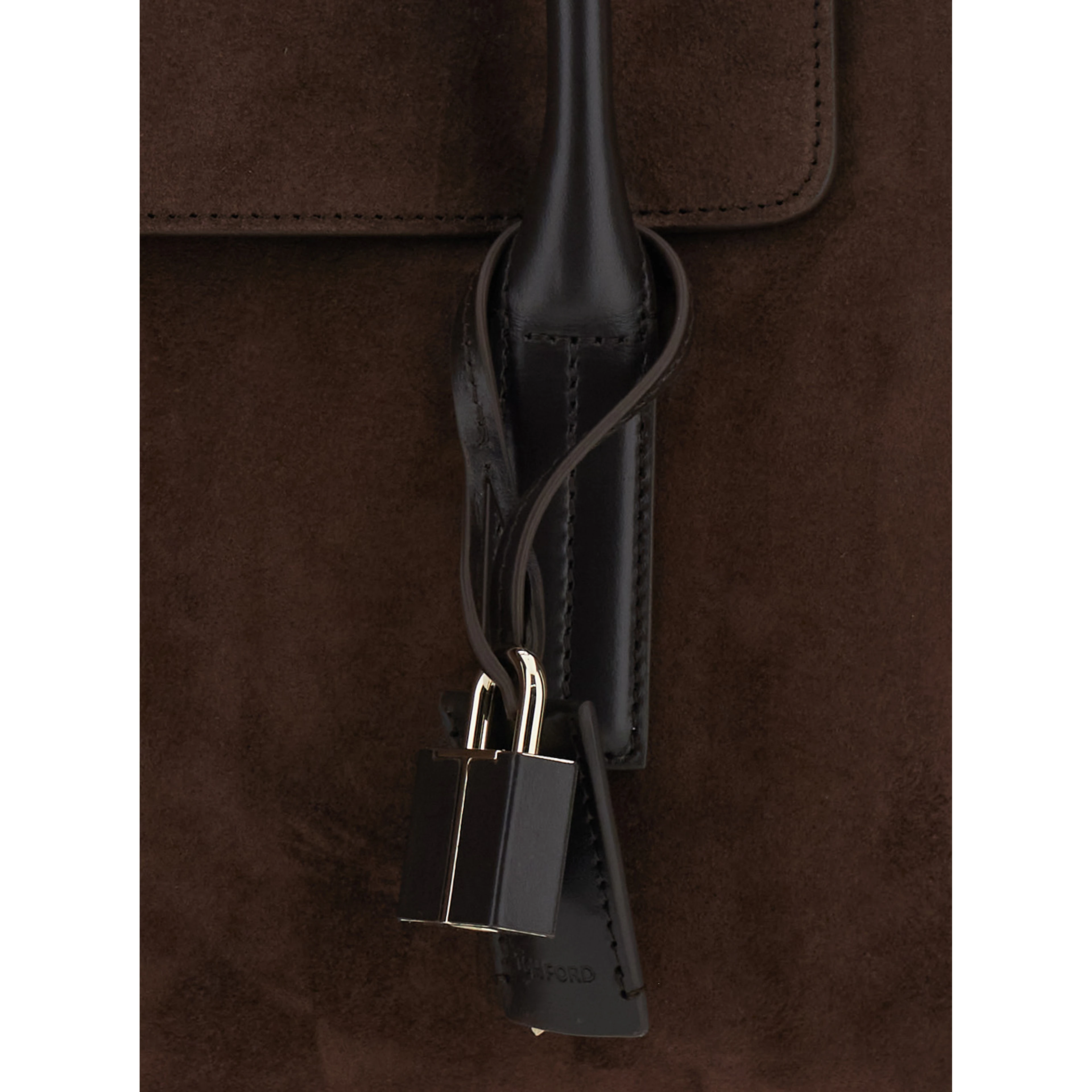 Brown Large Shoulder Bag with Padlock Details on the Front in Suede Woman
