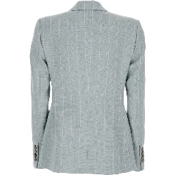 After You Light blue Double-breasted Jacket with Peak revers and Striped  Motif in  viscose blend for women