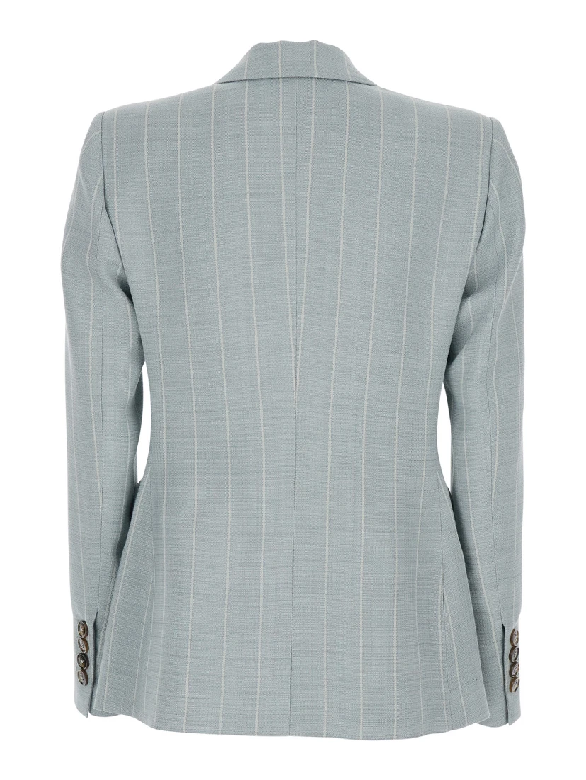 After You Light blue Double-breasted Jacket with Peak revers and Striped Motif in viscose blend for women