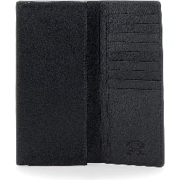 Vertical Wallet TODS with Logo Plate on the Front in Black Hammered Leather for Men