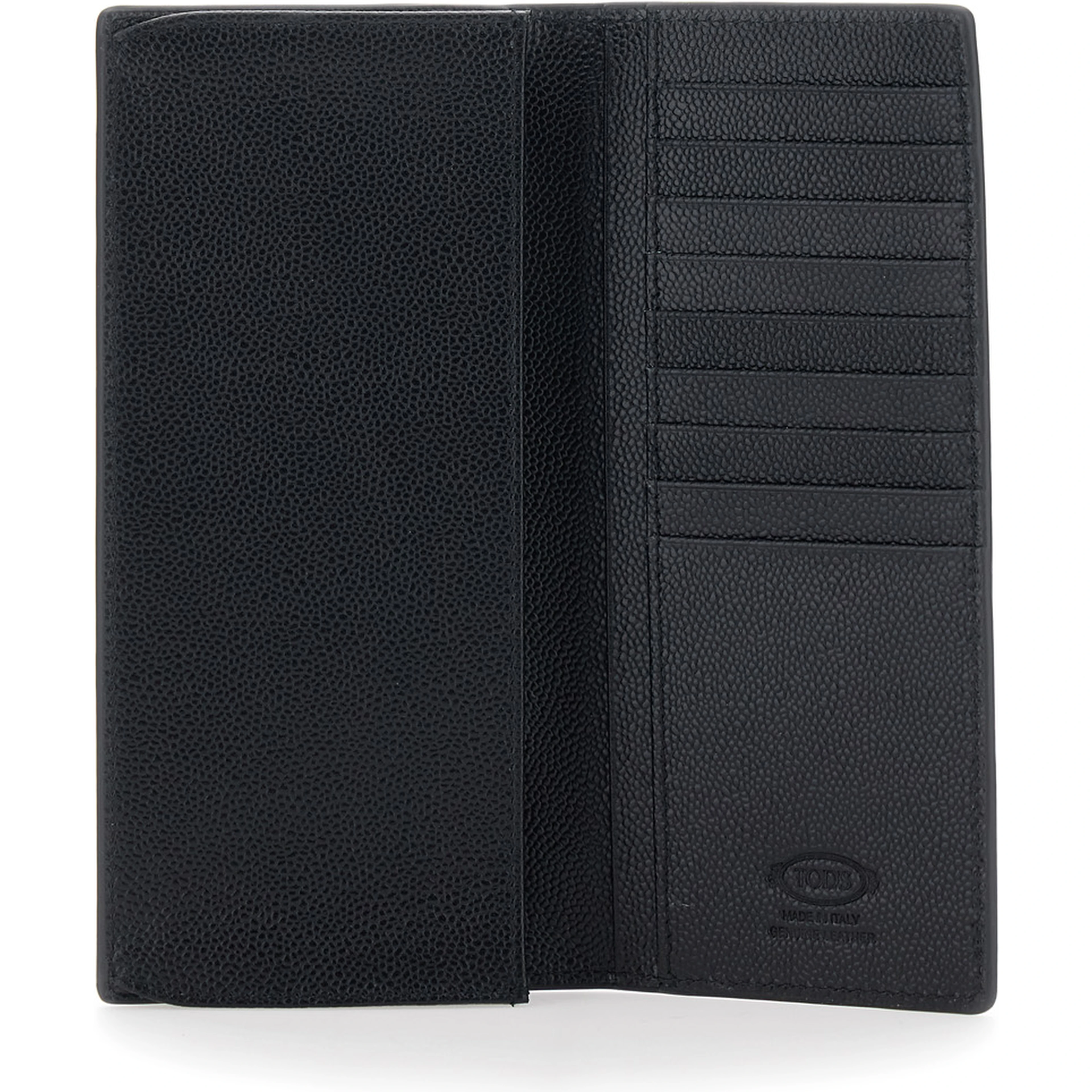 Vertical Wallet TODS with Logo Plate on the Front in Black Hammered Leather for Men