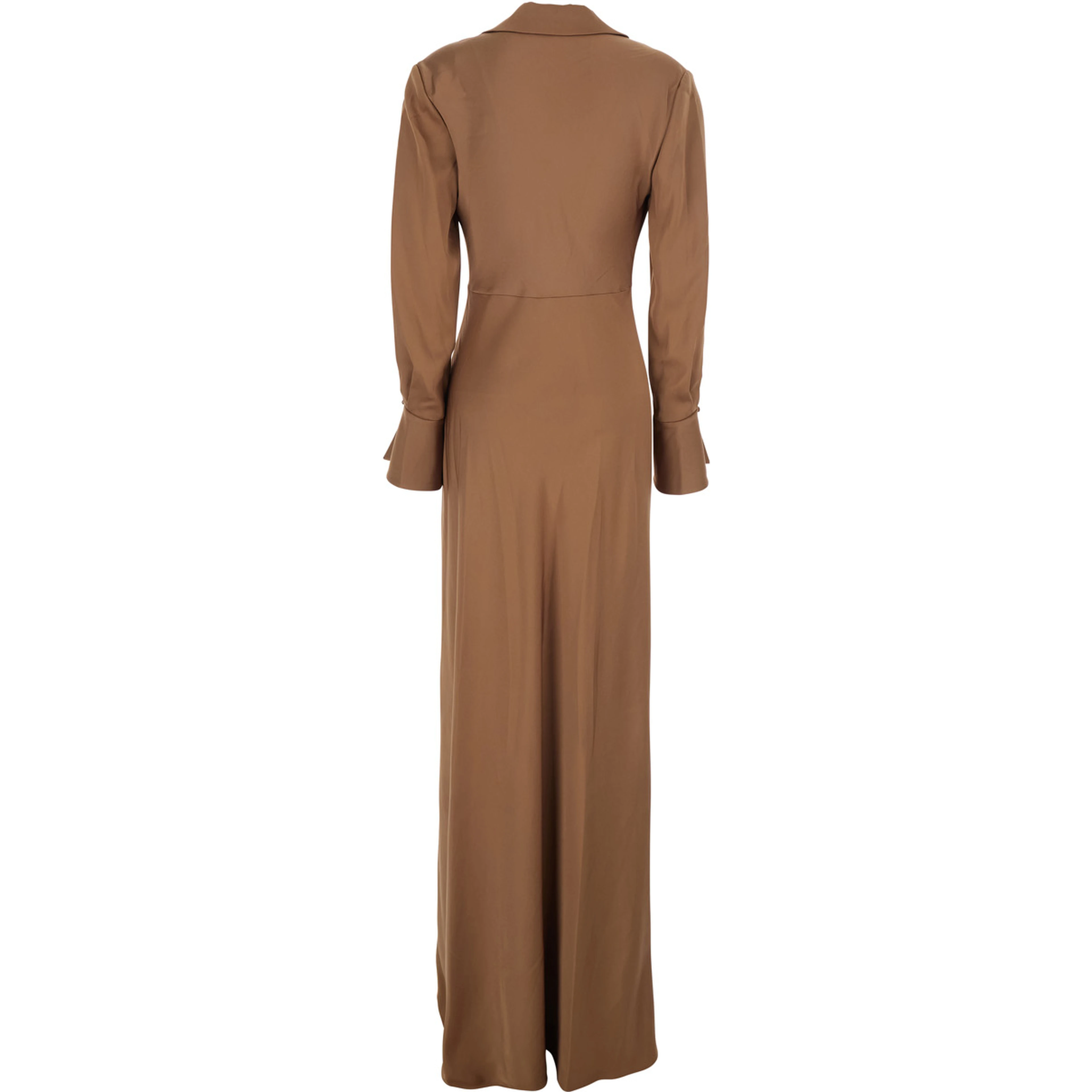 Long Dress Adelle with Draped Neckline and Wide Cuffs Tech Fabric Brown Women