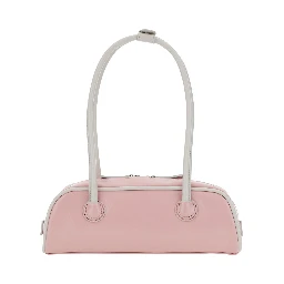 Soft Baguette Pink Mini Shoulder Bag with Logo Lettering on the Front in Leather for Women