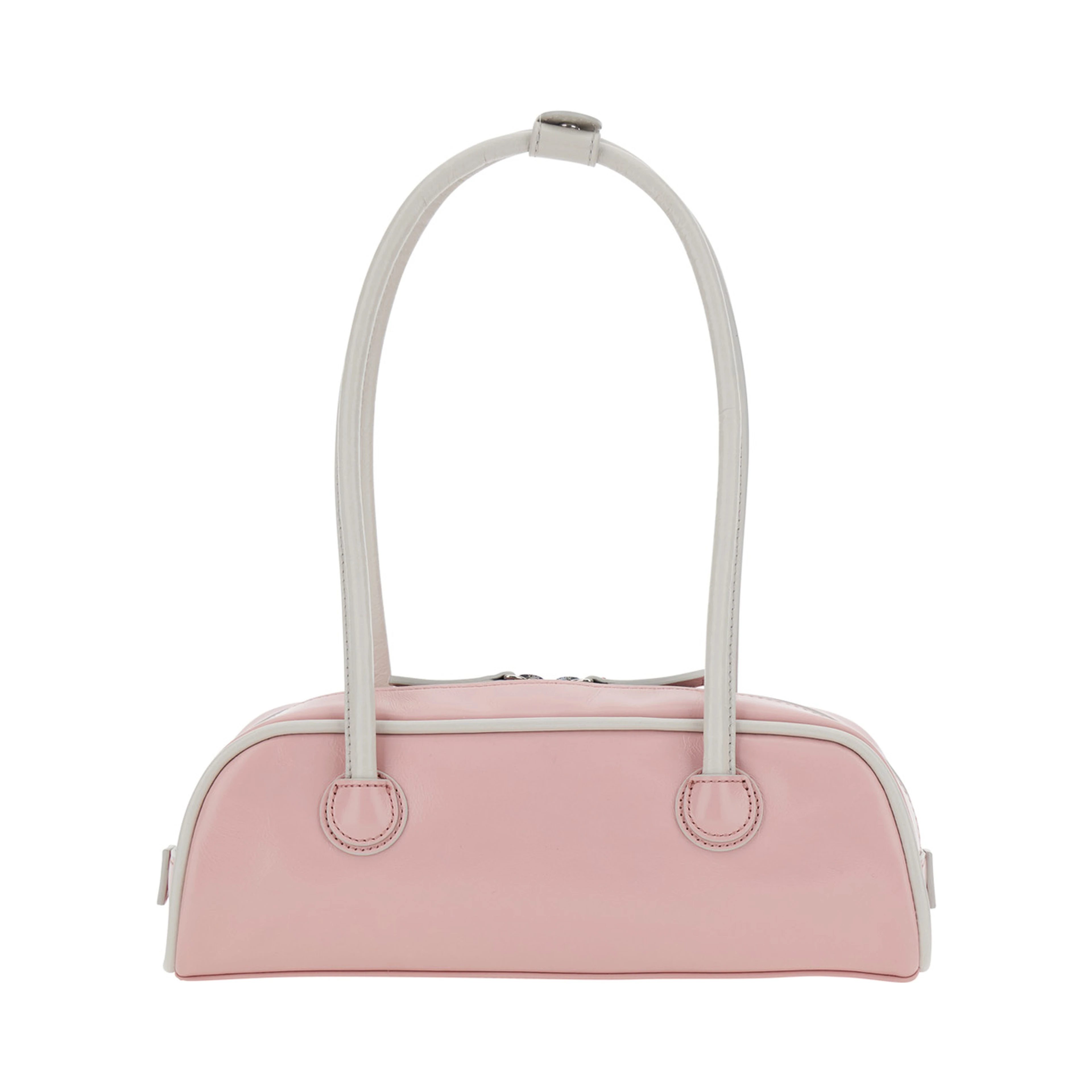 Soft Baguette Pink Mini Shoulder Bag with Logo Lettering on the Front in Leather for Women