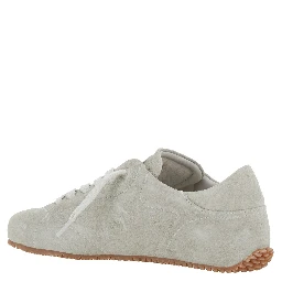 Tact Grey Low Top Sneakers with Logo Lettering on the Tongue in Suede Man