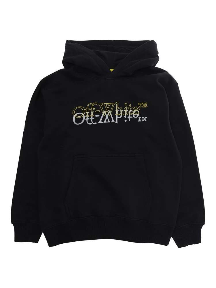 Black Hooded Sweatshirt with Fixed Hood and Printed Logo on the Front in Cotton Boy