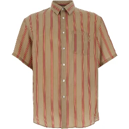 Beige Shirt with Cassandre embroidery on the front and all-over striped motif in cupro for men