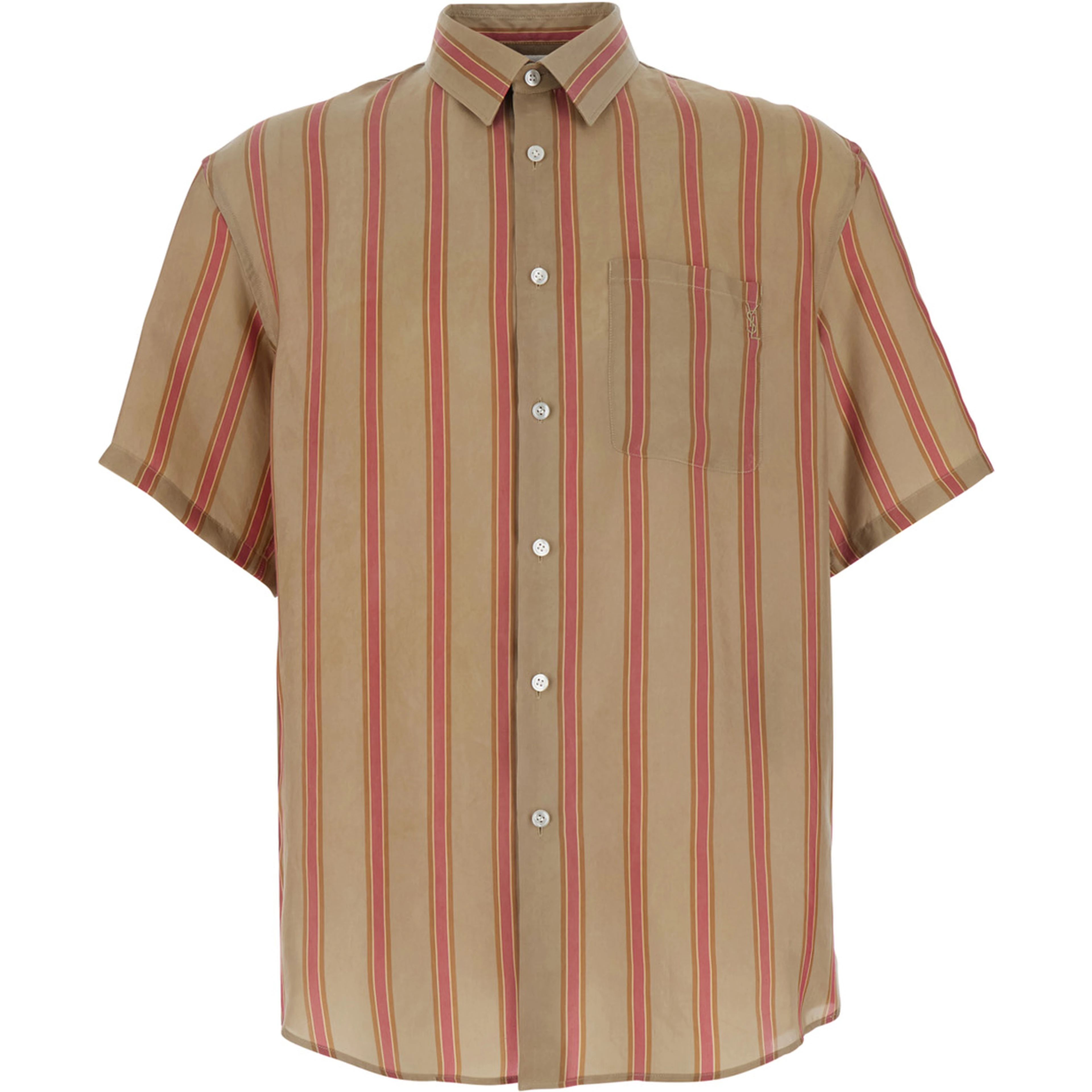 Beige Shirt with Cassandre embroidery on the front and all-over striped motif in cupro for men