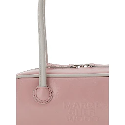 Soft Baguette Pink Mini Shoulder Bag with Logo Lettering on the Front in Leather for Women