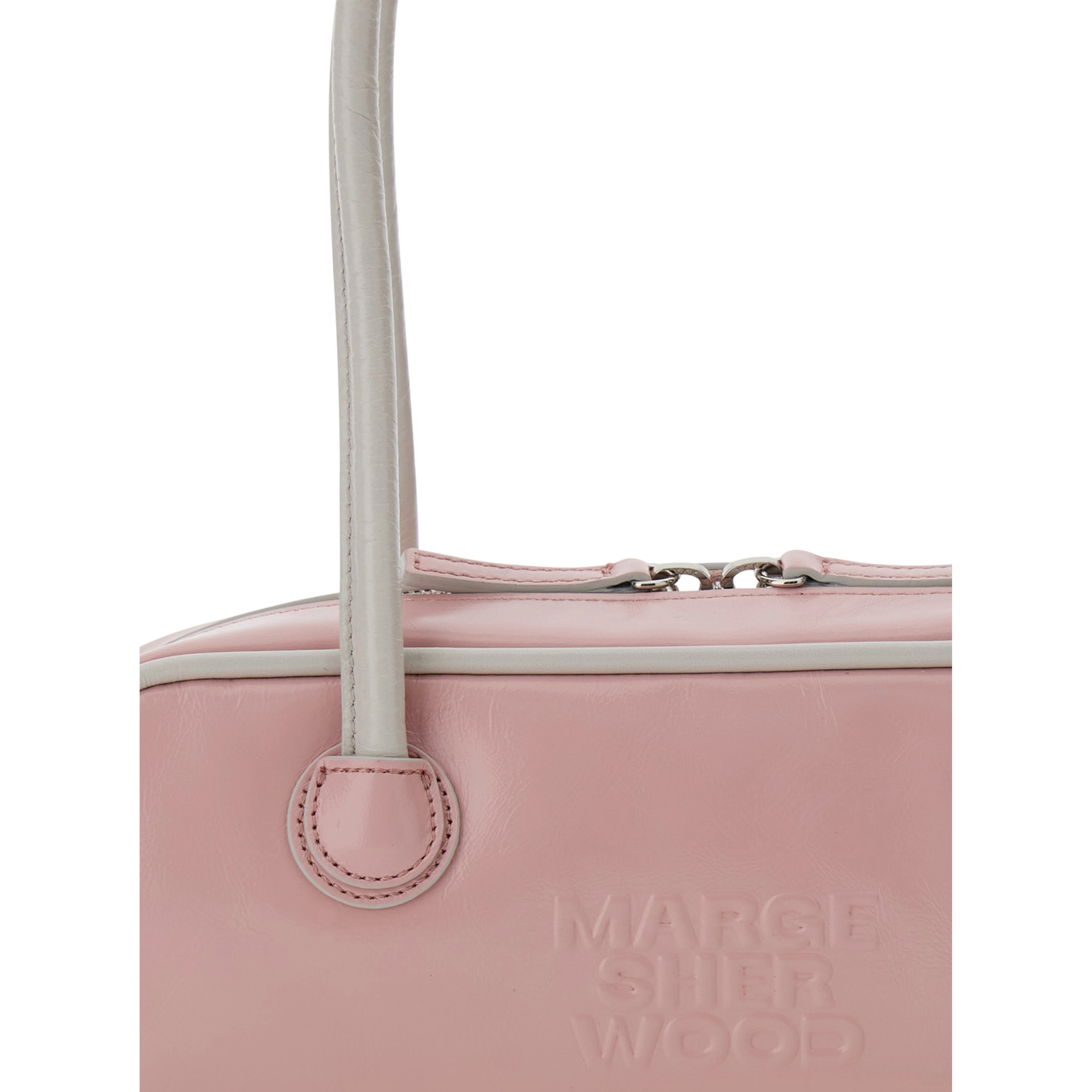 Soft Baguette Pink Mini Shoulder Bag with Logo Lettering on the Front in Leather for Women