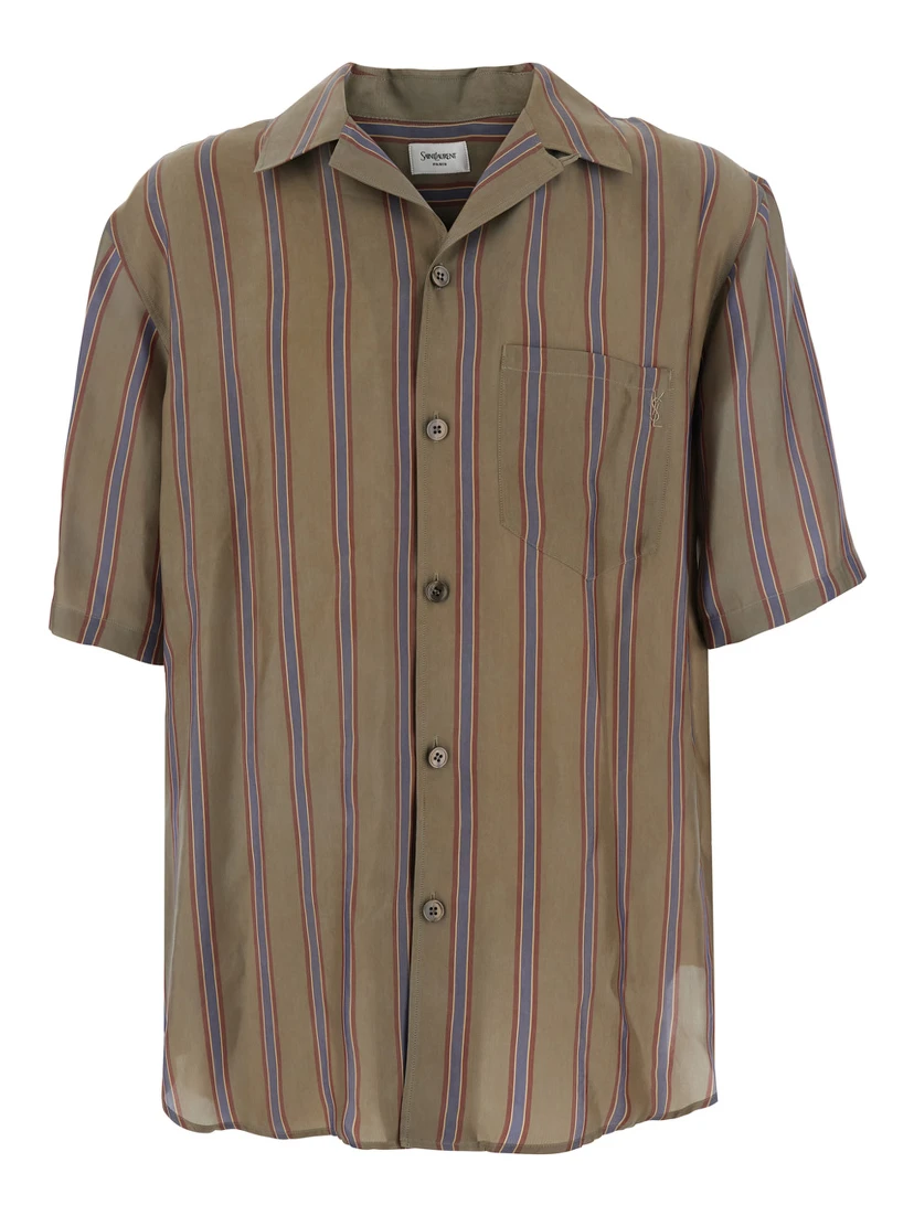 BOXY STRIPS Shirt with Collar and Long Sleeves in Brown for Men