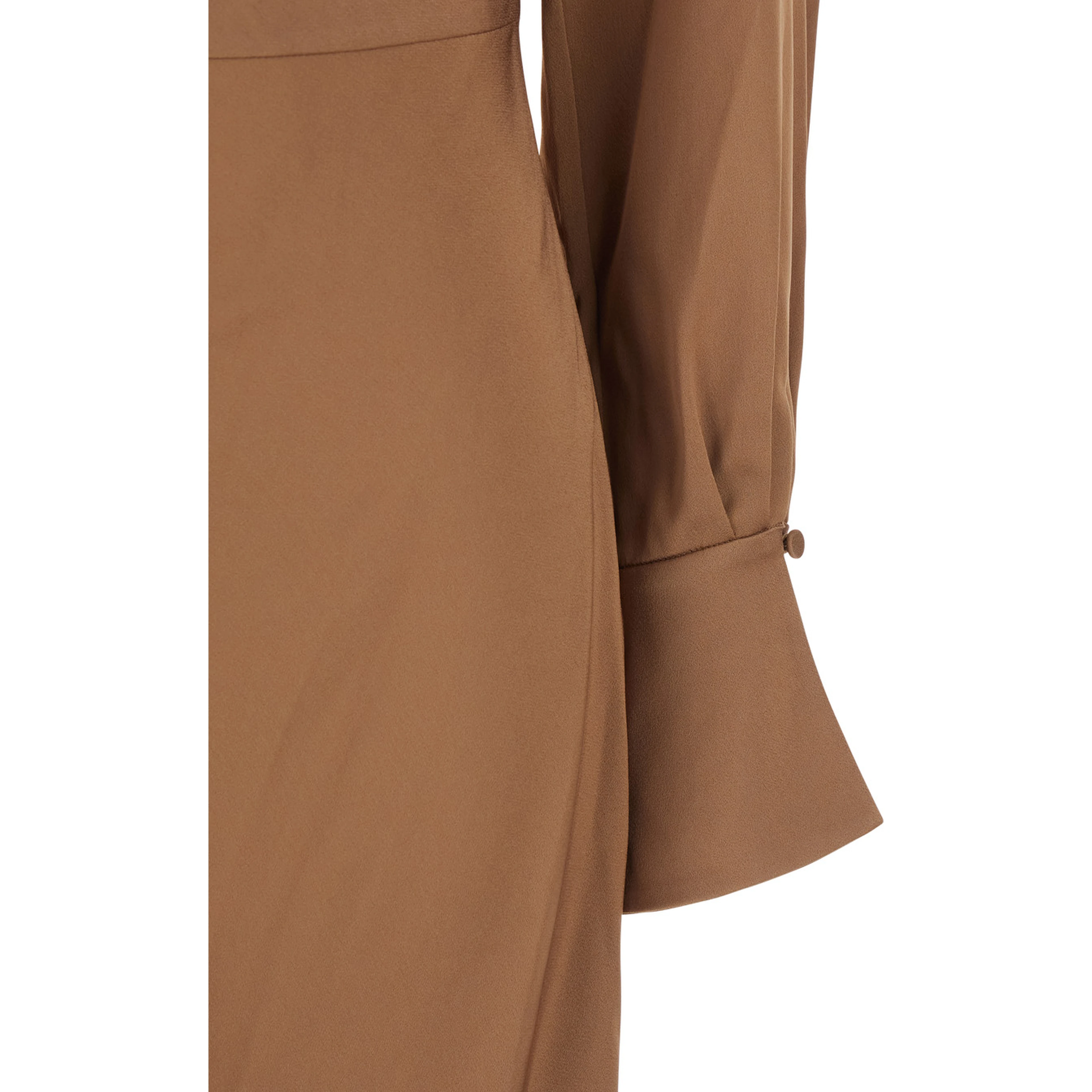 Long Dress Adelle with Draped Neckline and Wide Cuffs Tech Fabric Brown Women