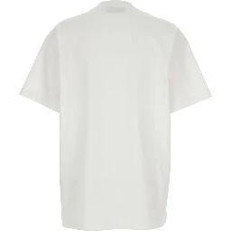 White Crew Neck T-Shirt  with Logo Print on Front in Cotton Women