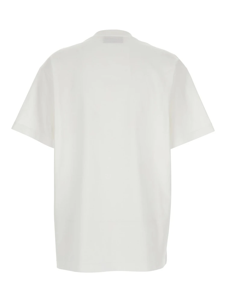 White Crew Neck T-Shirt  with Logo Print on Front in Cotton Women alternative