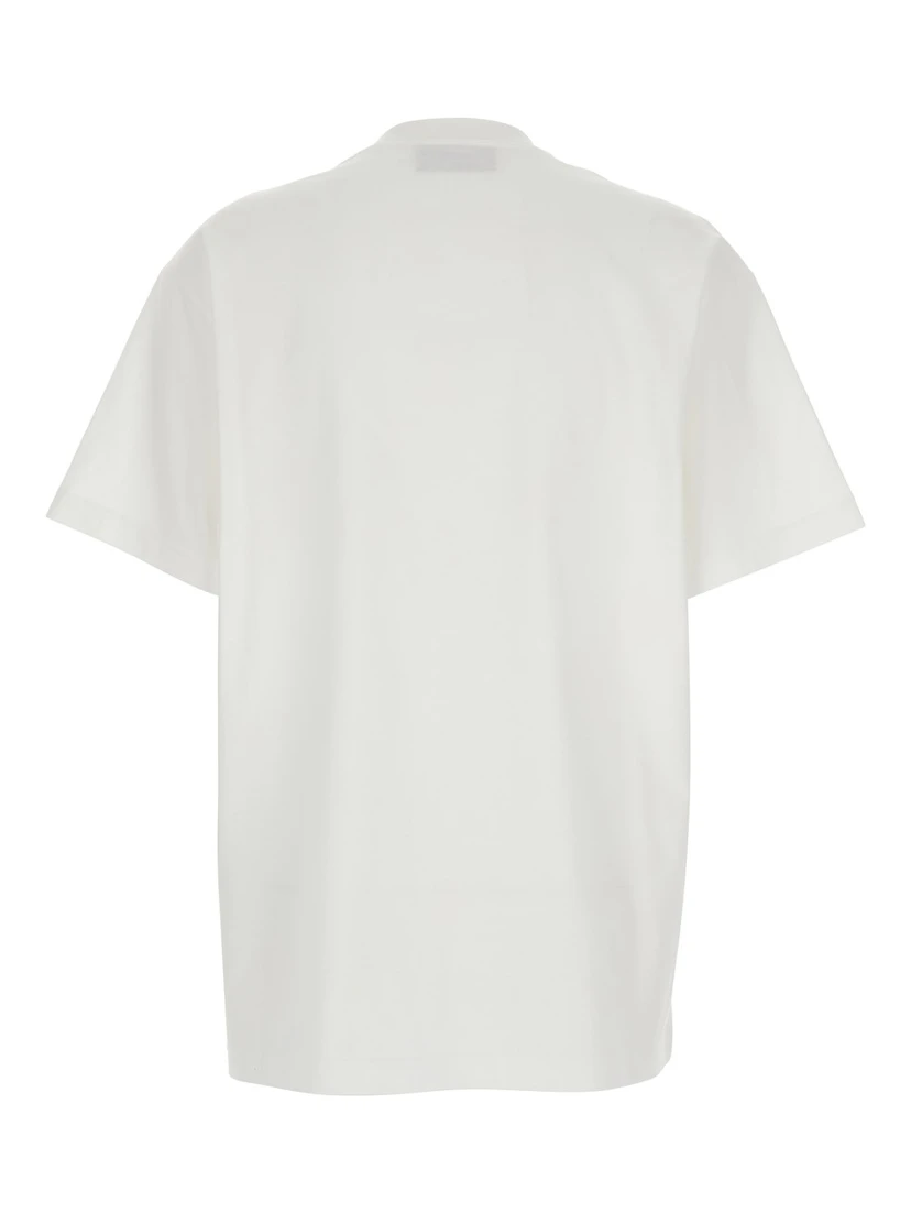 White Crew Neck T-Shirt  with Logo Print on Front in Cotton Women