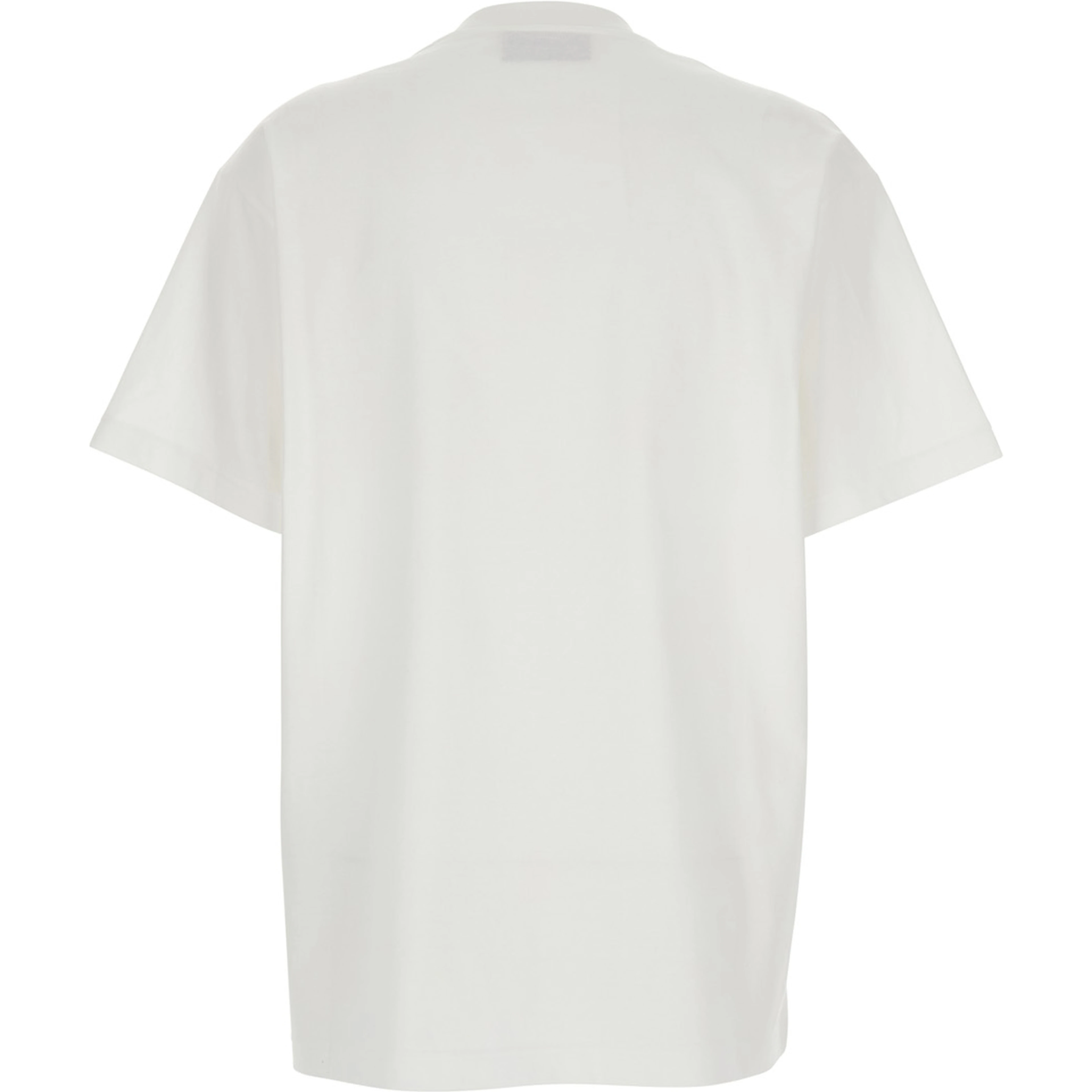 White Crew Neck T-Shirt  with Logo Print on Front in Cotton Women