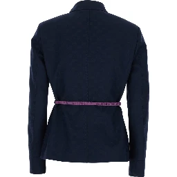 Blue Jacket with Classic Collar and Removable Belt with GG Logo Plate for Women