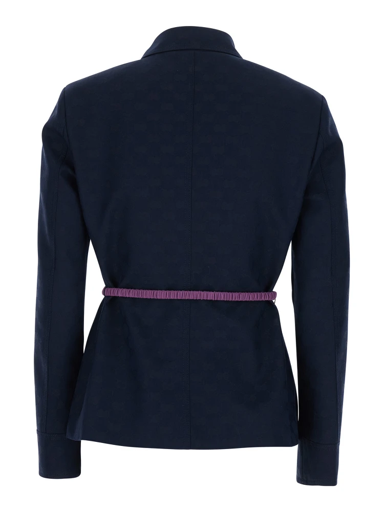 Blue Jacket with Classic Collar and Removable Belt with GG Logo Plate for Women alternative