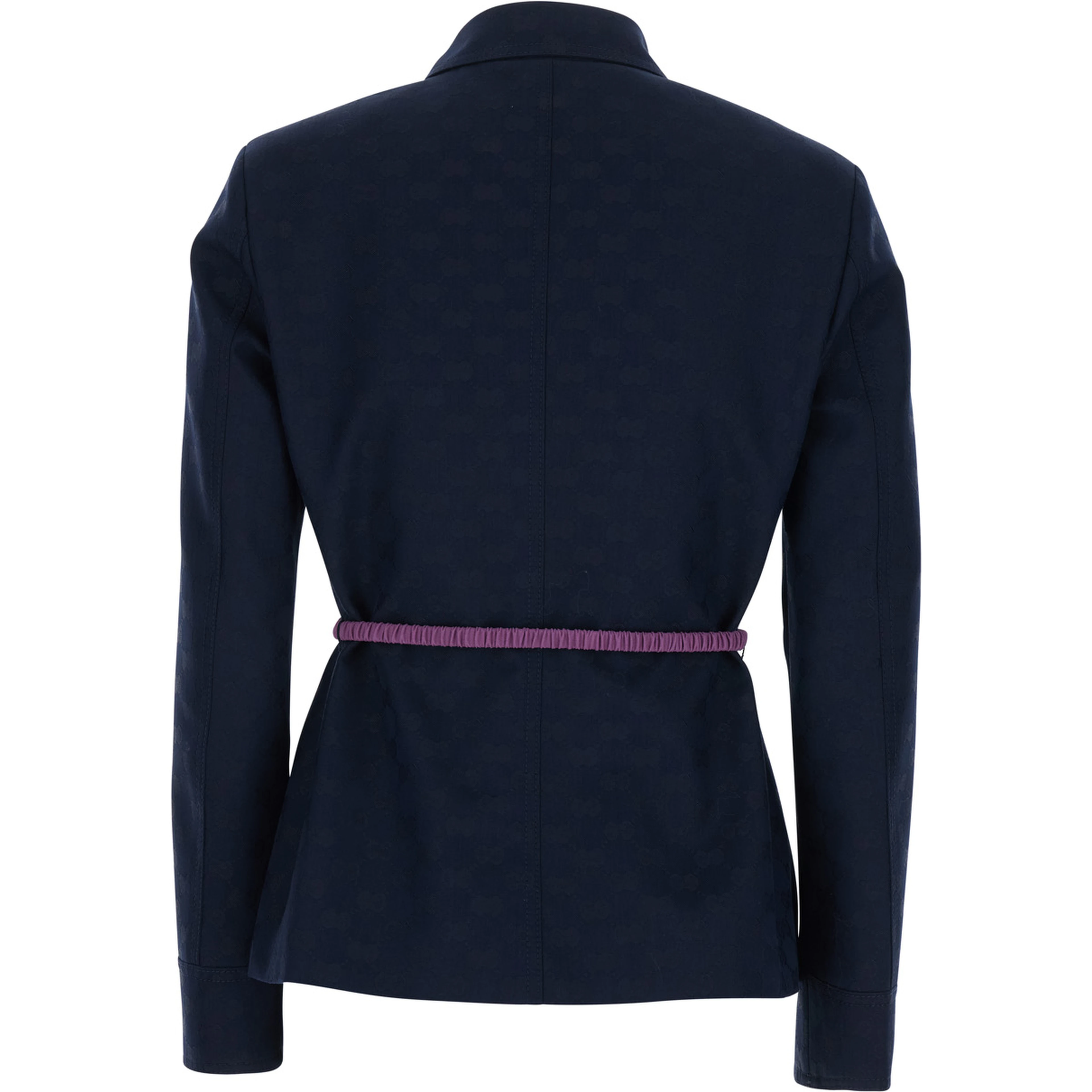 Blue Jacket with Classic Collar and Removable Belt with GG Logo Plate for Women