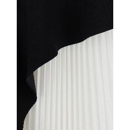 Dress Zayla with Square Neckline and Pleated Skirt in Black and White Tech Fabric for Women