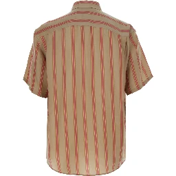 Beige Shirt with Cassandre embroidery on the front and all-over striped motif in cupro for men