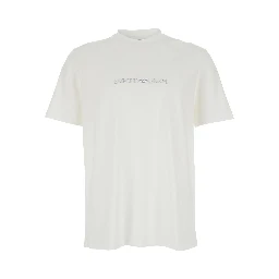 White Crew Neck T-Shirt with logo lettering in Cotton for Men