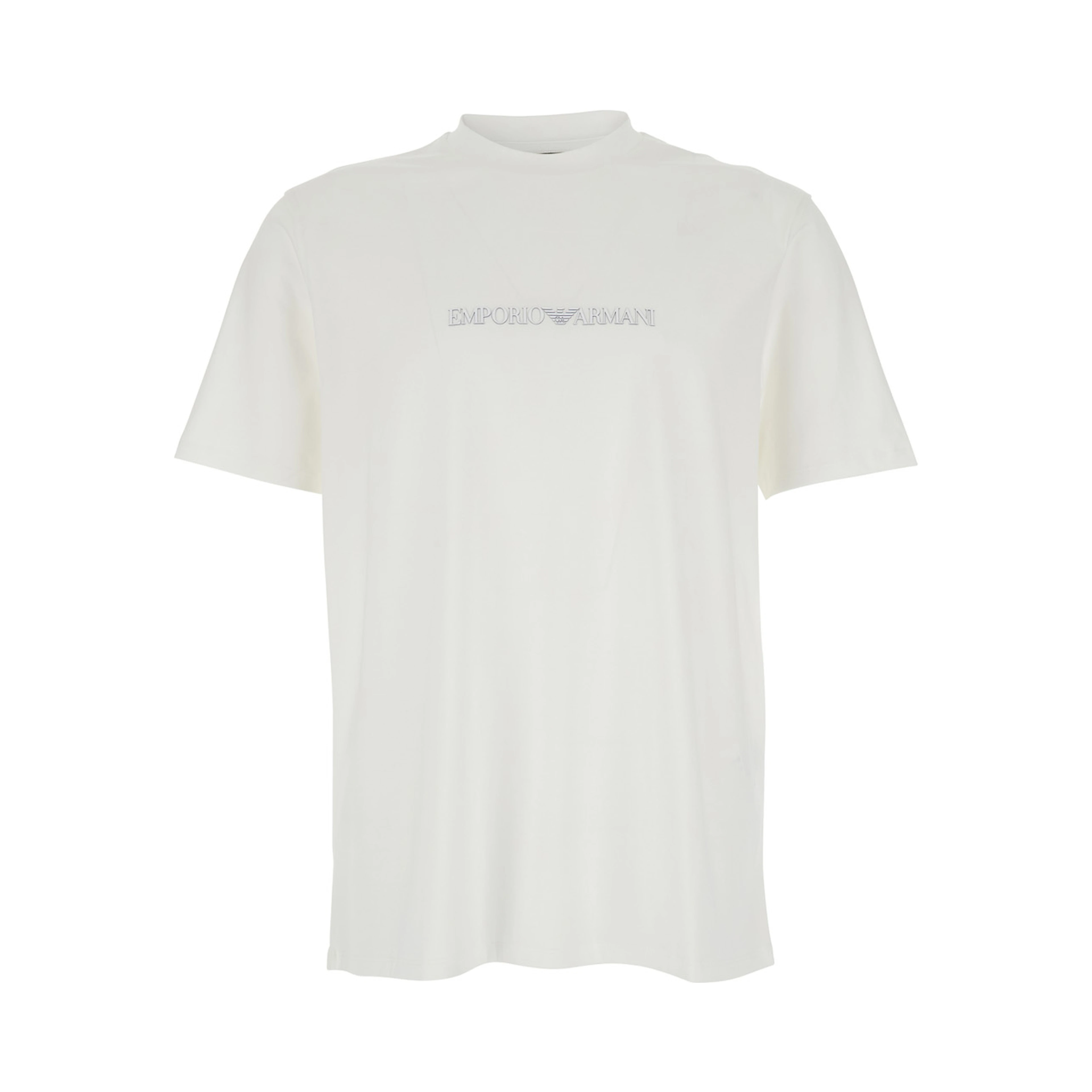 White Crew Neck T-Shirt with logo lettering in Cotton for Men