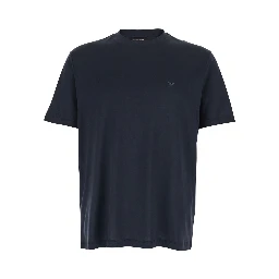 Blue Crew Neck T-Shirt with Logo Embroidery on the Front in Cotton Blend for Men