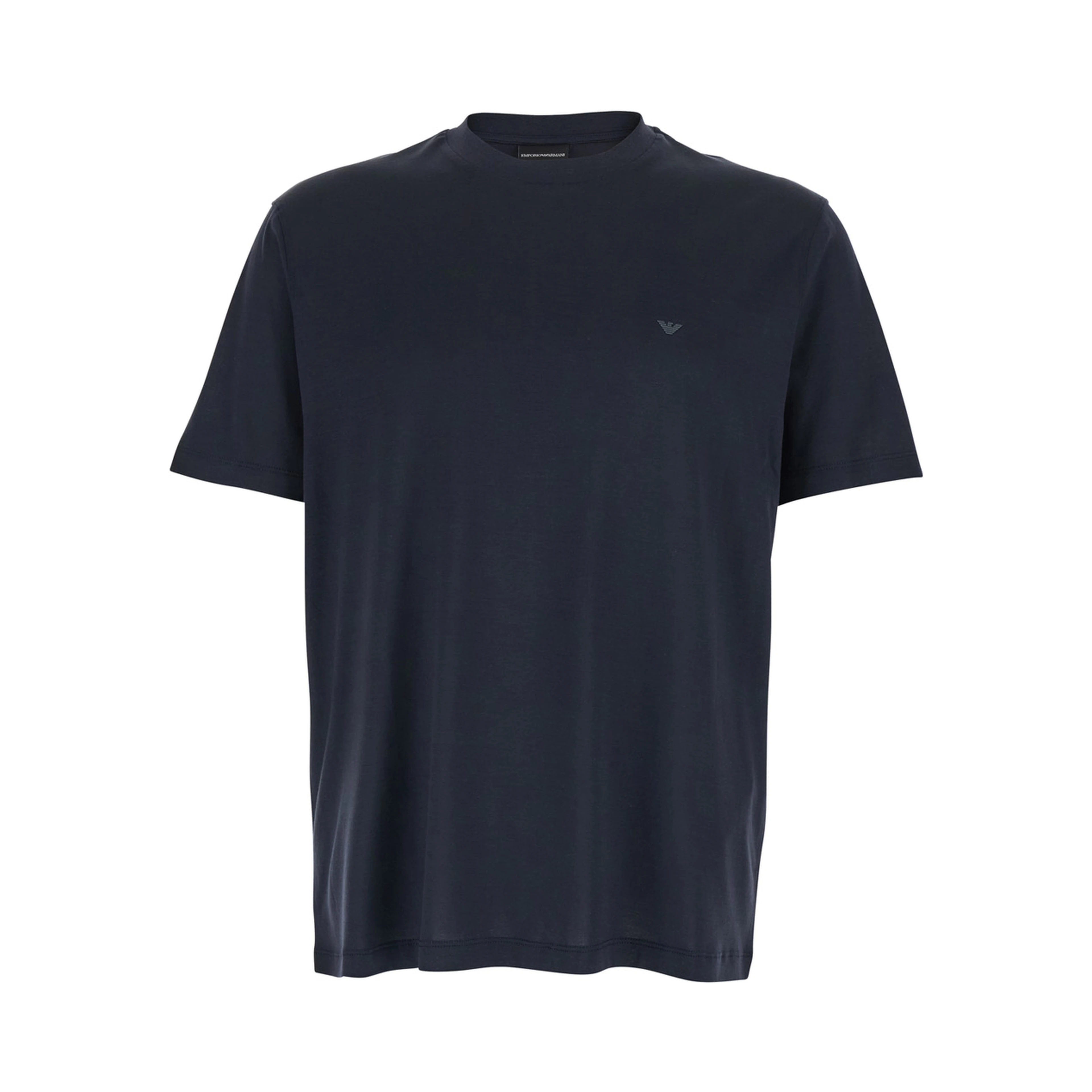 Blue Crew Neck T-Shirt with Logo Embroidery on the Front in Cotton Blend for Men