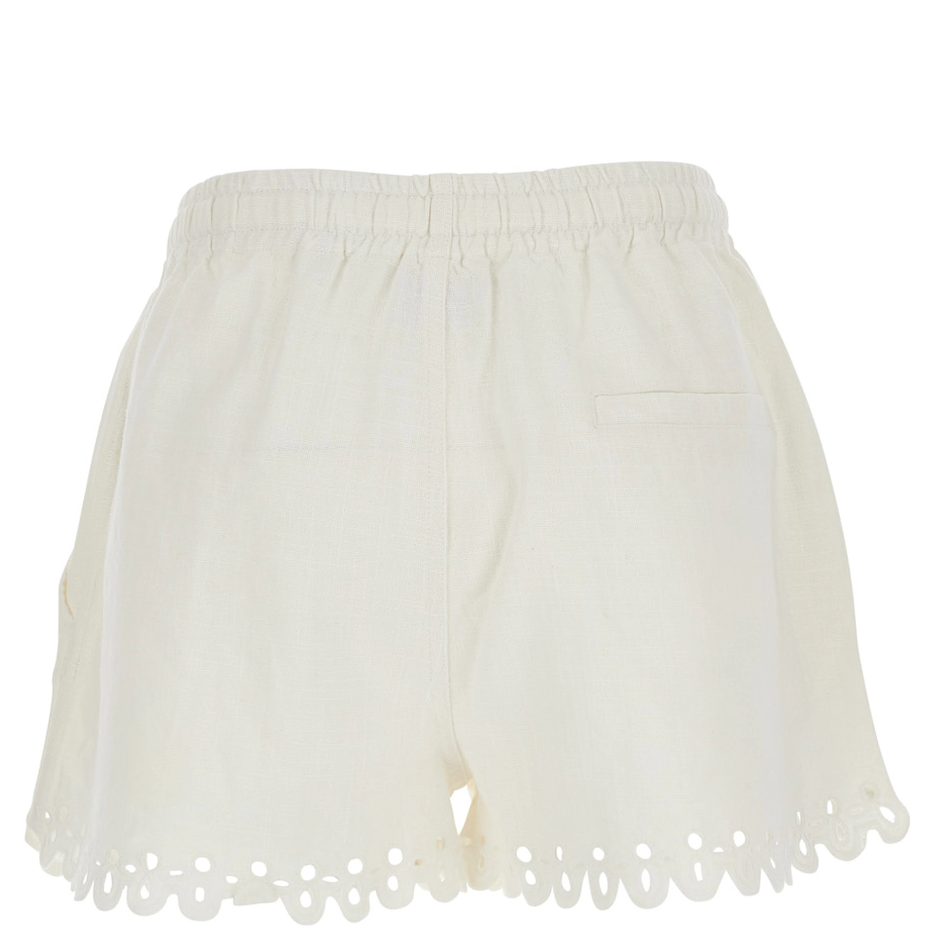 Balyme White Shorts with Elastic Waist and Drawstring and Scalloped Hem in Cotton for Women