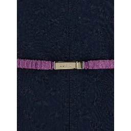 Blue Jacket with Classic Collar and Removable Belt with GG Logo Plate for Women
