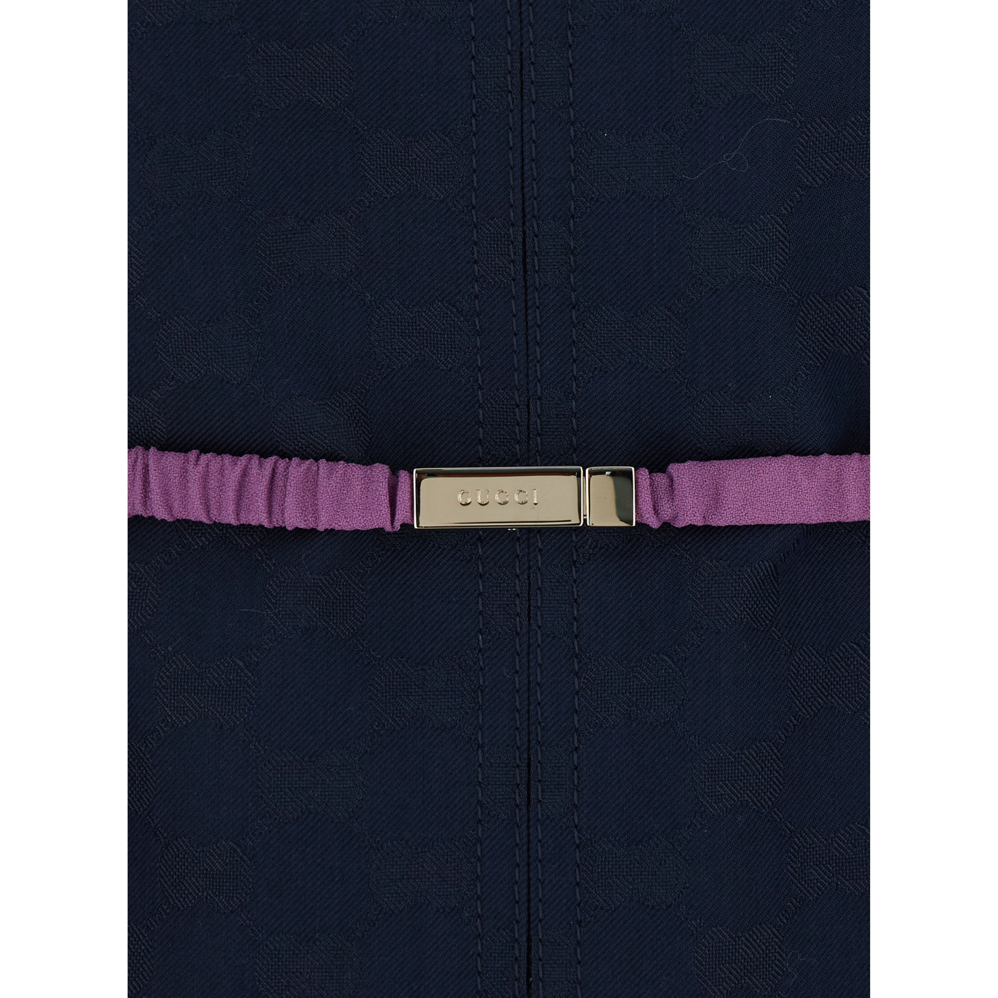 Blue Jacket with Classic Collar and Removable Belt with GG Logo Plate for Women