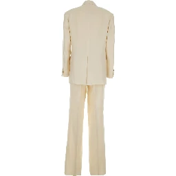 White Double-breasted Suit with Notched Revers in Linen for Women