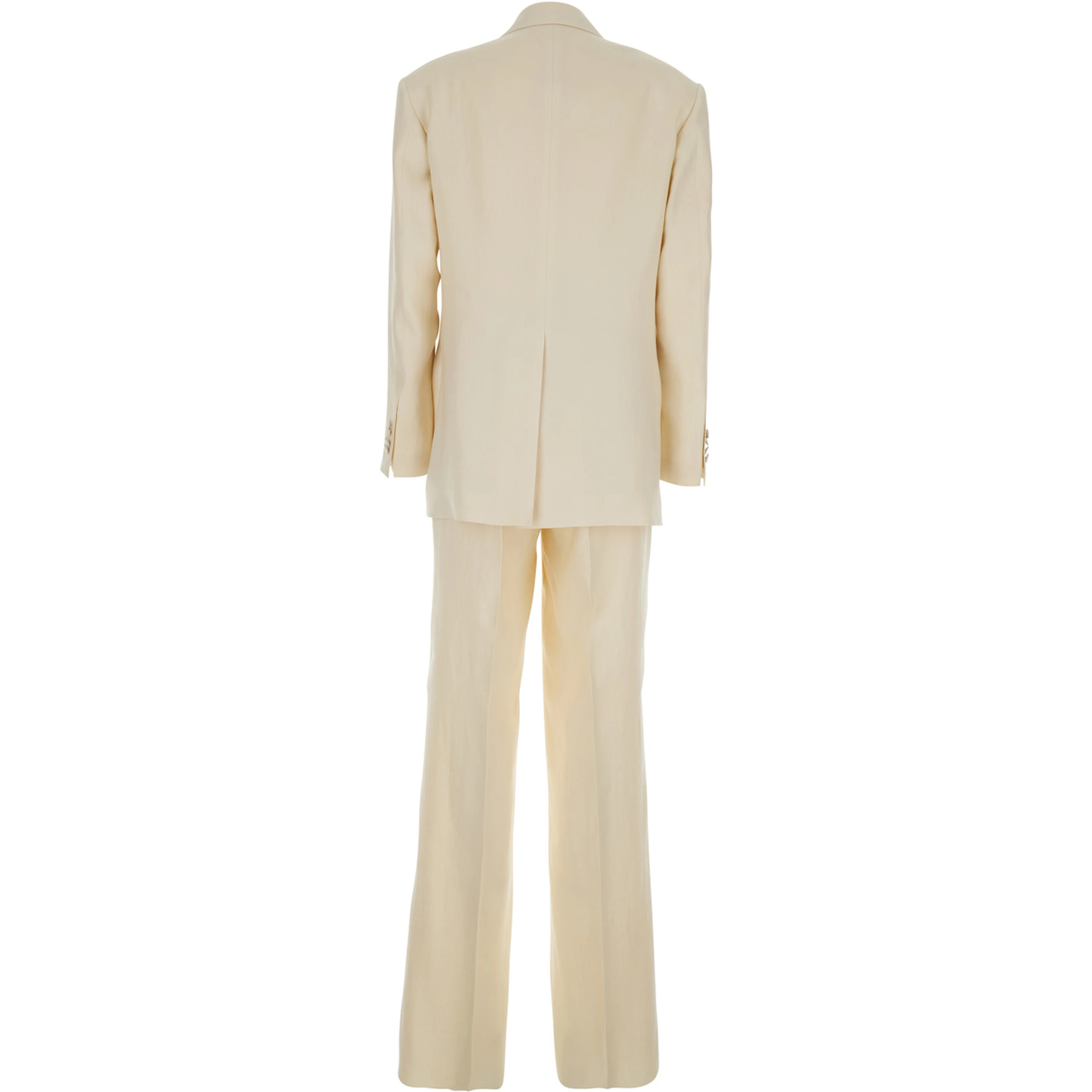 White Double-breasted Suit with Notched Revers in Linen for Women