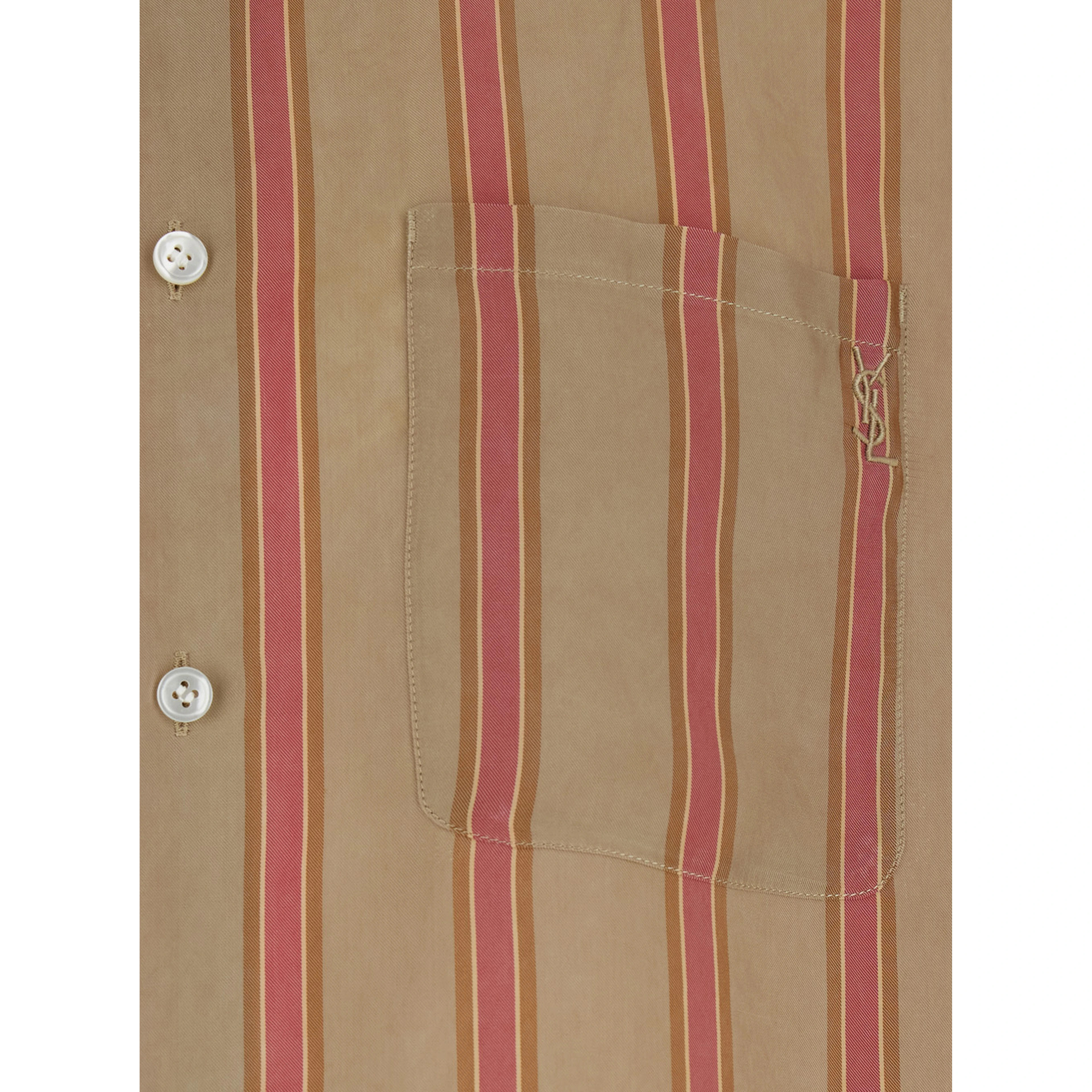 Beige Shirt with Cassandre embroidery on the front and all-over striped motif in cupro for men