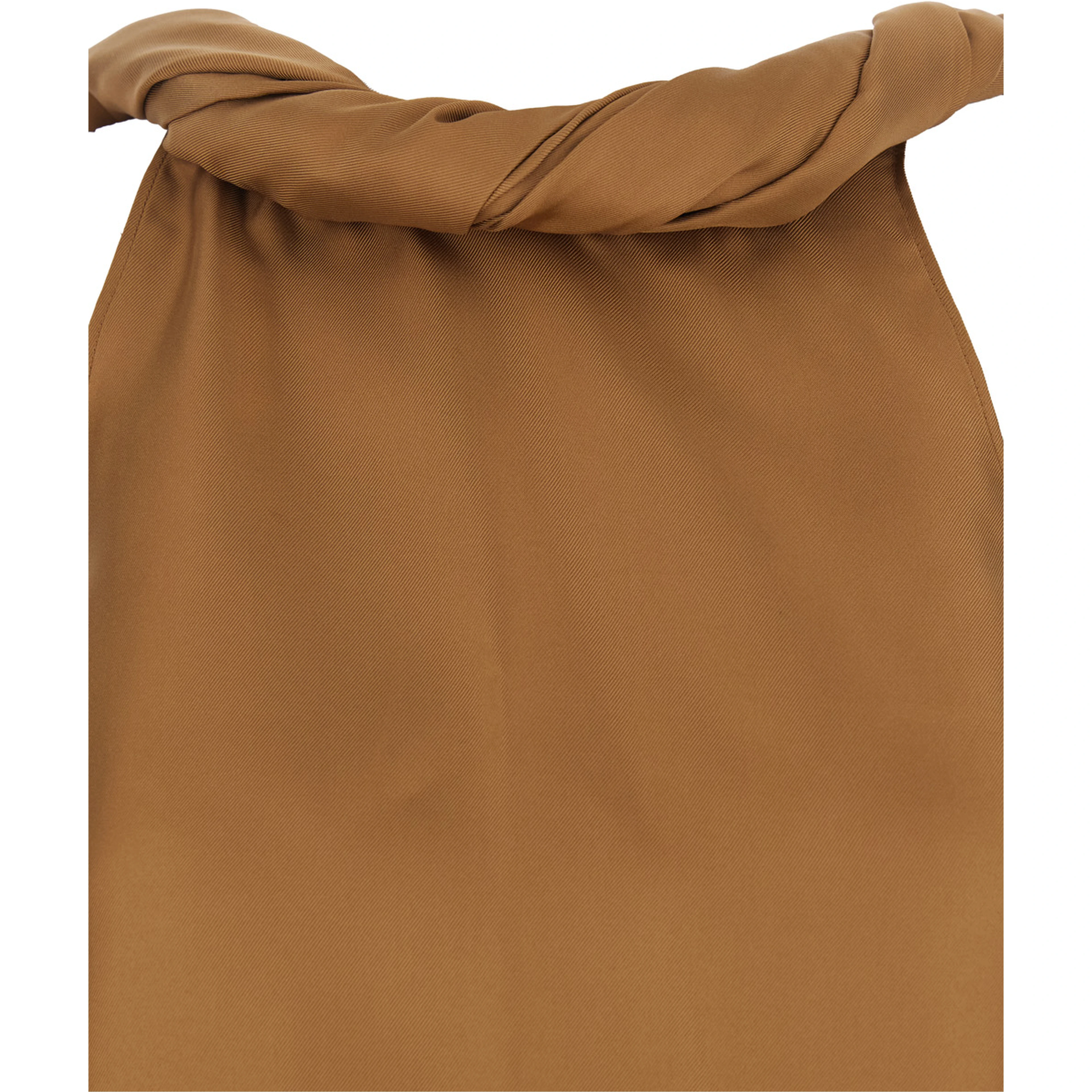 Wilma Brown Crew Neck Top with Scarf Detail and Back Neckline in Silk Women