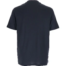 Blue Crew Neck T-Shirt with Logo Embroidery on the Front in Cotton Blend for Men