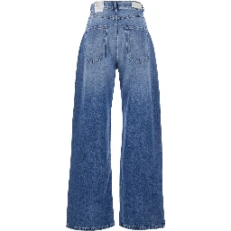 Blue five-pocket jeans with logo patch on the back in denim for women