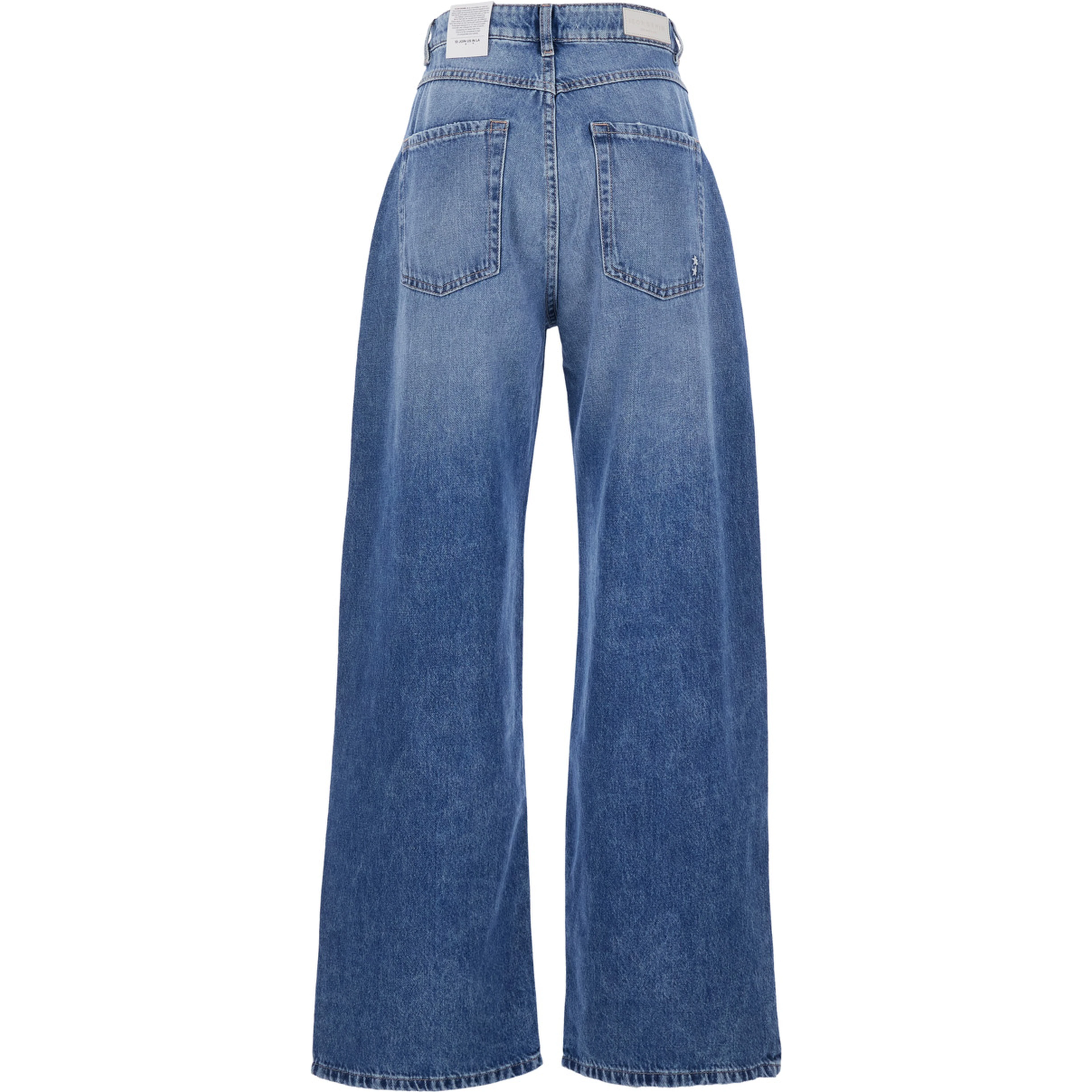 Blue five-pocket jeans with logo patch on the back in denim for women