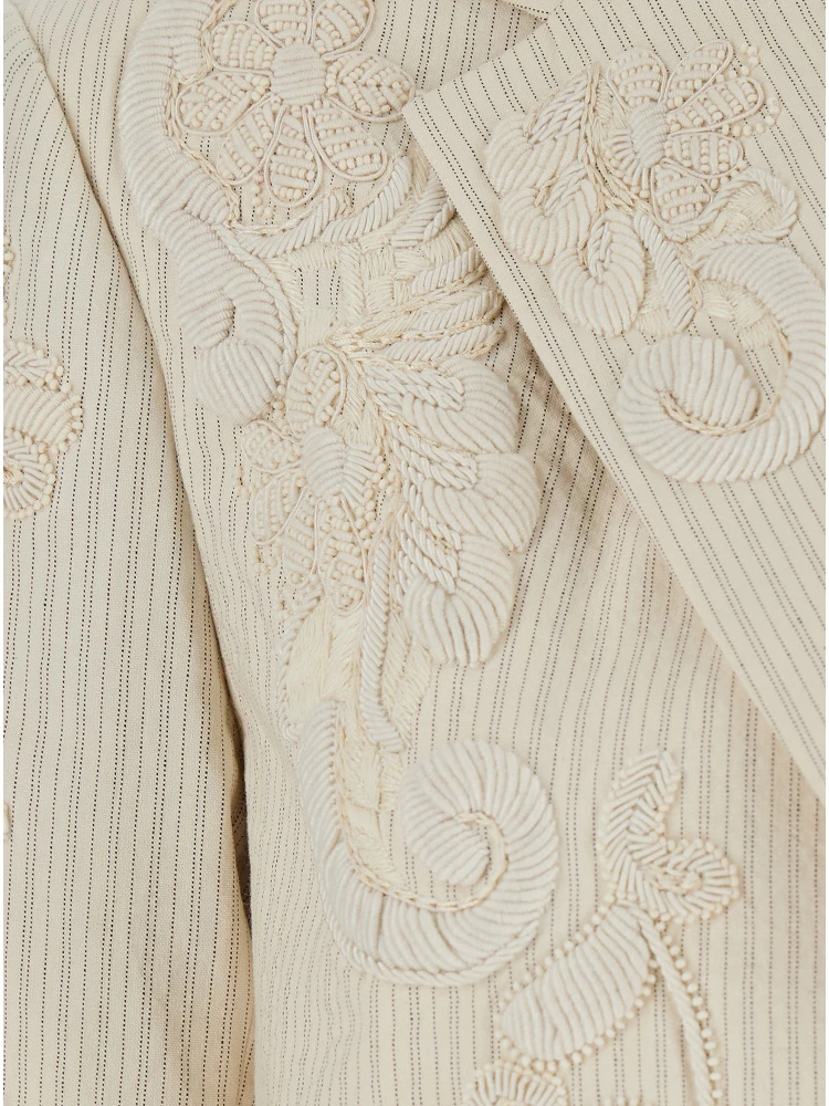 Birdy Beige Jackets with applied embroidery and striped motif in Fabric Women alternative