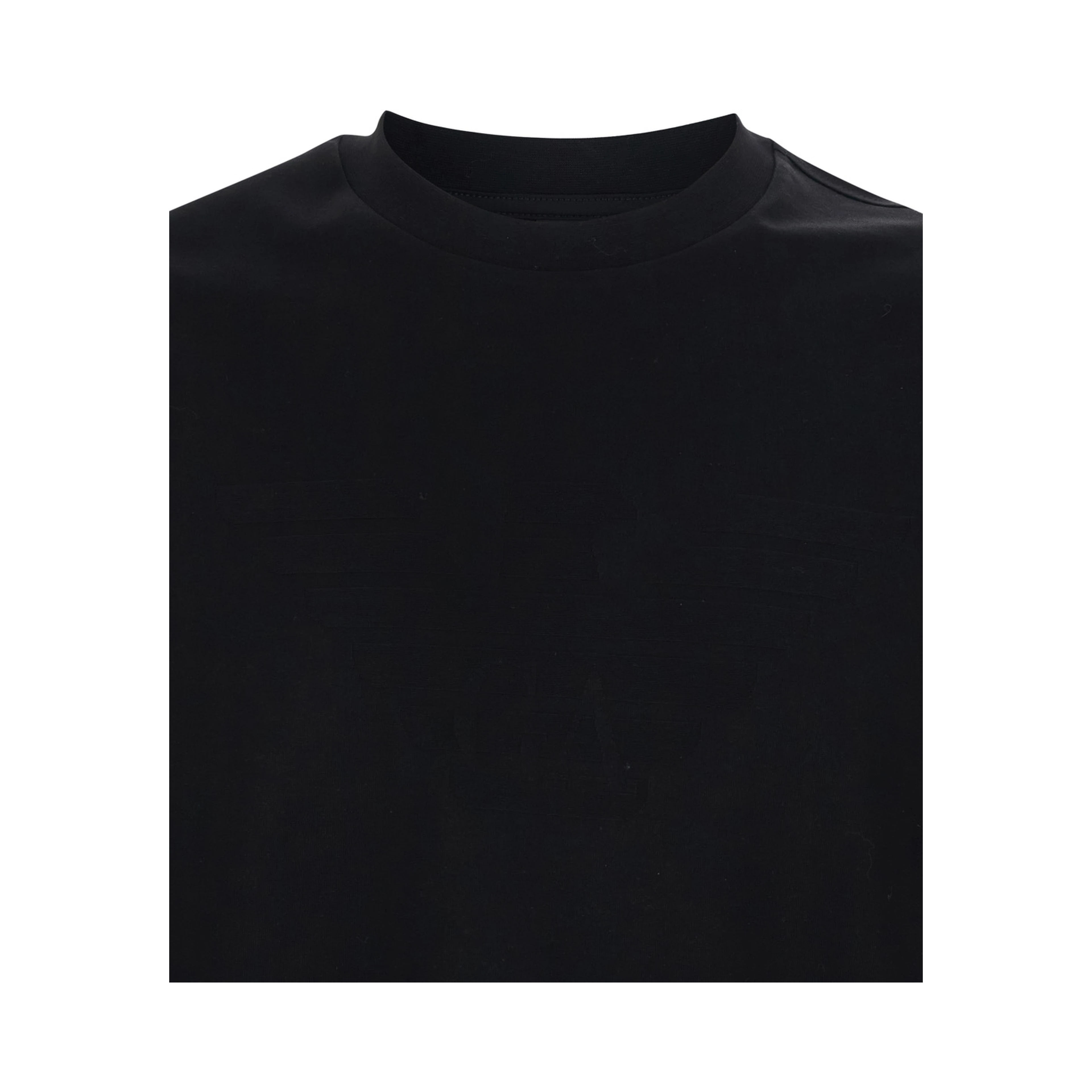 Black Crew neck T-shirt with tone-on-tone logo on the front in cotton for men