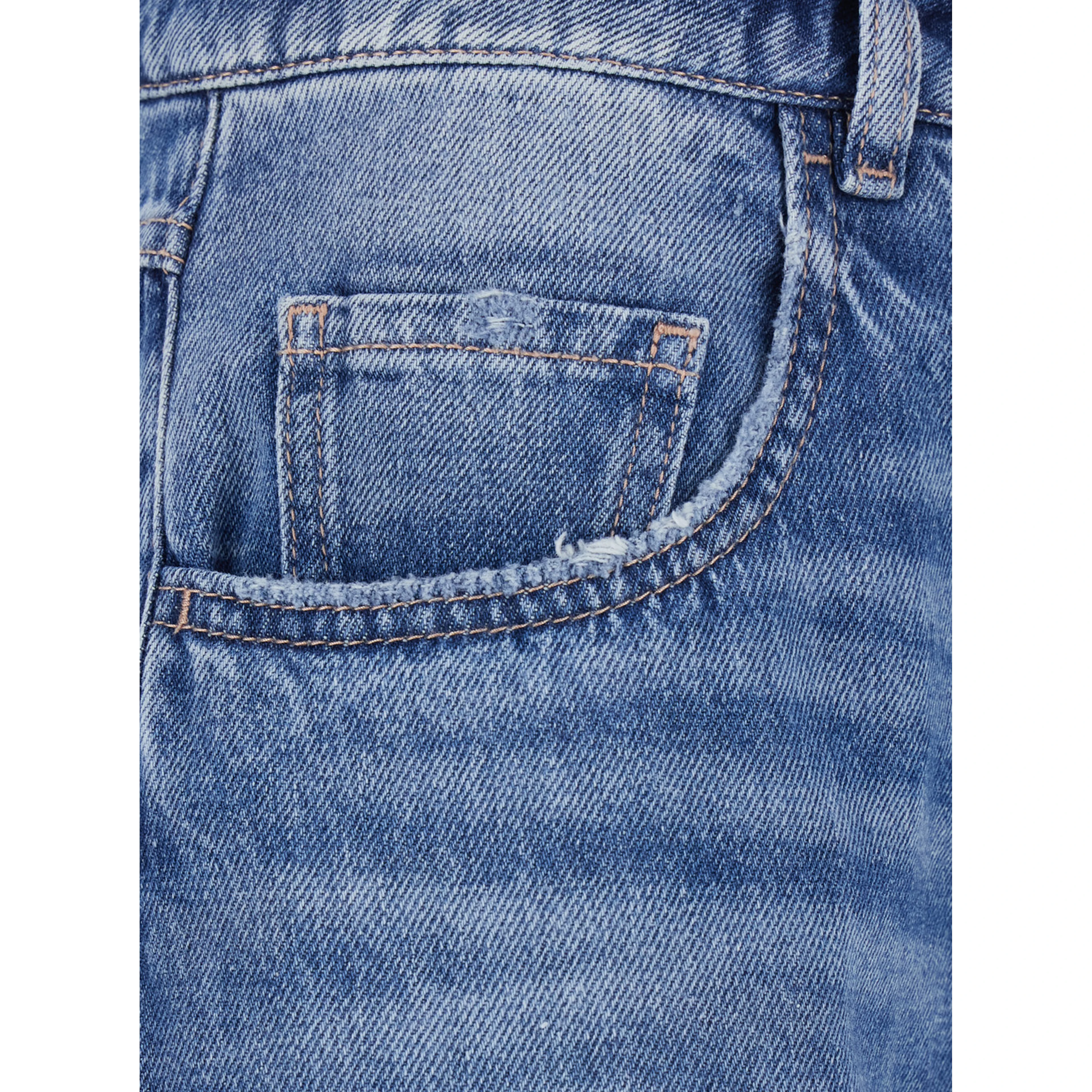 Blue five-pocket jeans with logo patch on the back in denim for women